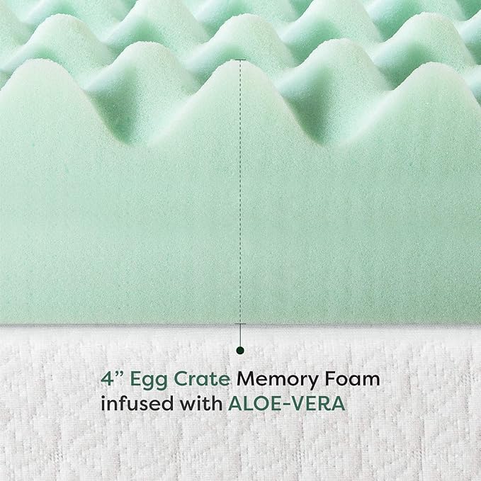 Best Price Mattress 4 Inch Egg Crate Memory Foam Mattress Topper with Calming Aloe Infusion, CertiPUR-US Certified, King