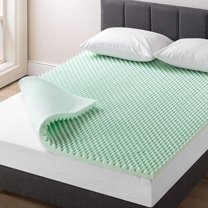 Best Price Mattress 2 Inch Egg Crate Memory Foam Mattress Topper with Calming Aloe Infusion, CertiPUR-US Certified, King,Green