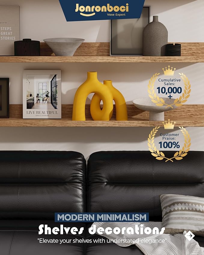 Hug Donut Decorative Vase Set - Yellow Vase, Modern Nordic Boho Style Vases Home Decor, Matte Ceramic Decorations for Living Room Shelf, Bookshelf Mantle Entryway Table or Console Décor (Yellow)