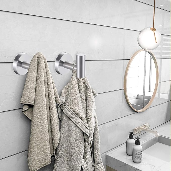 Bath Towel Hooks Robe Hook Holder Wall Mount Heavy Duty Wall Hooks SUS 304 Stainless Steel Coat Hook Closet Door for Bathroom Bedroom Hotel Kitchen Garage Pool 4 Pack (Brushed Nickel)