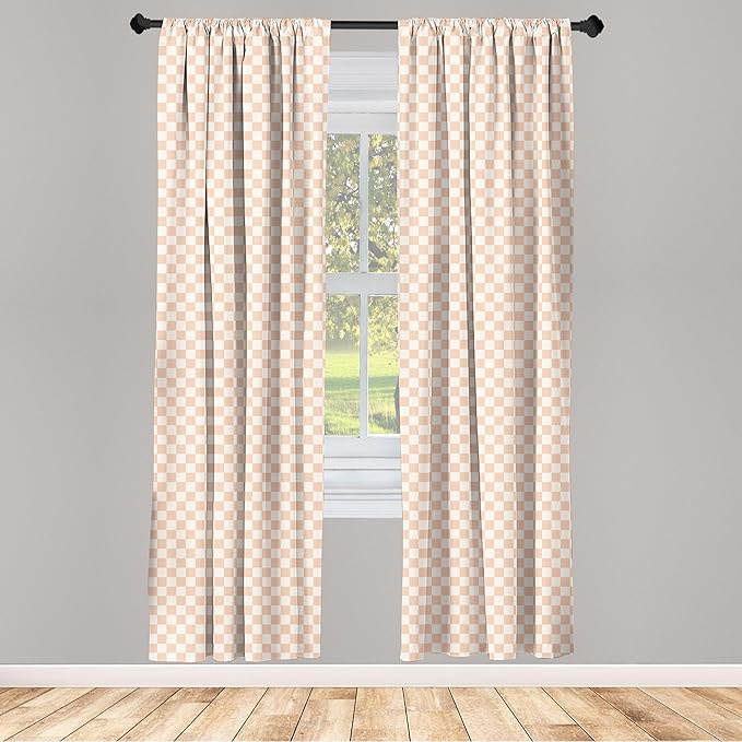 Ambesonne Geometric Curtains, Pale Salmon Colored Chess Table Like Modern Pink Color Squares Art Print, Window Treatments 2 Panel Set for Living Room Bedroom, Pair of - 28" x 95", Peach Cream