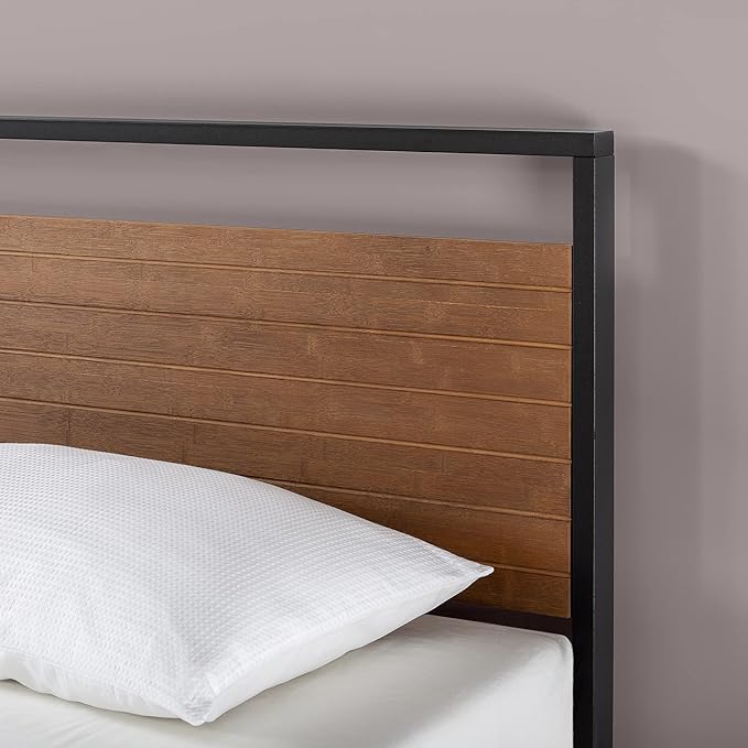 ZINUS Suzanne Bamboo and Metal Platform Bed Frame, 7-Inch Low Profile, Solid Steel Construction, No Box Spring Needed, Wood Slat Support, Easy Assembly, Chestnut Brown, Queen