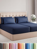 Split King Bed Sheet Set - 7 Piece Split King Bed Sheet Set - Soft Hotel Luxury Bedding - Cooling, Comfy & Breathable - 1 Flat & 1 Fitted & 4 Pillowcases with Deep Pockets - Wrinkle Free - Navy Blue