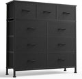 DUMOS 9 Drawer Dresser for Bedroom, Fabric Storage Organizer with Sturdy Metal Frame, Wooden Top Chest of Drawers for Closet Nursery Entryway Guest Room,Matte Black