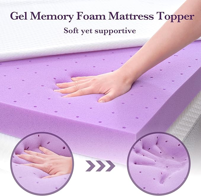 SINWEEK 2 Inch Gel Memory Foam Mattress Topper with Cooling Cover Ventilated Soft Mattress Pad, Bed Topper, CertiPUR-US Certified, King Size