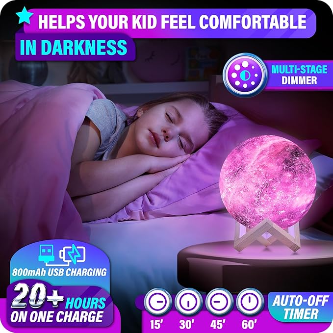 Mind-Glowing Galaxy Moon Lamp with Multi Colors, Touch/Remote, Wood Stand - Teen Girl Room Decor, Trendy Stuff - Christmas Gift for Any Year Old Teenage Girl - Cool Night Light for Kids (7.1 inch)