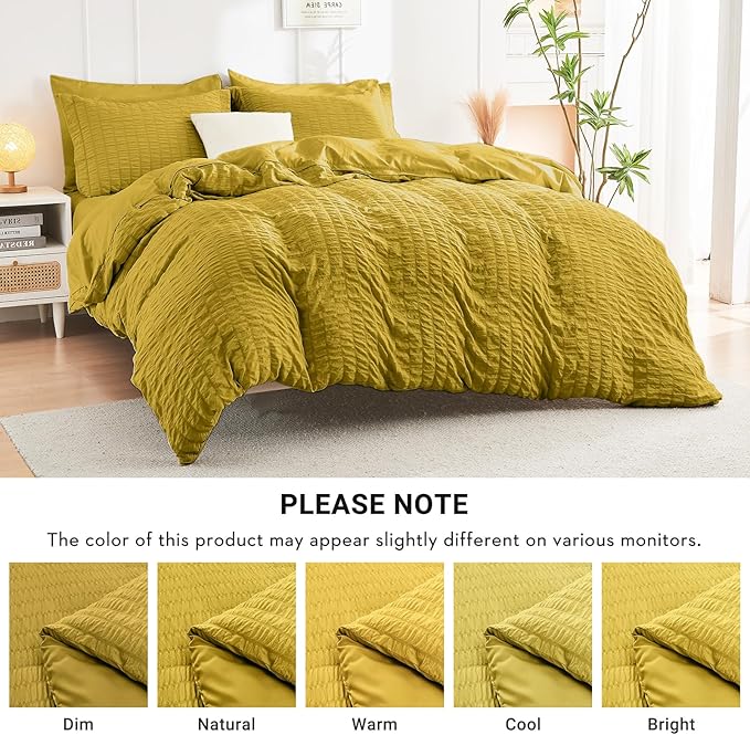 HYMOKEGE Mustard Yellow Twin Comforter Set Seersucker 5 Pieces, All Season Luxury Bed in a Bag for Bedroom, Bedding Set with Comforter, Sheets, Pillowcase & Sham