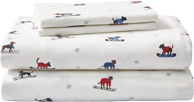Eddie Bauer - Flannel Sheets Full Size, Anti-Pilling & Wrinkle Resistant Cotton, Touchably Soft for All-Season Comfort - Bed Sheets with Matching Pillowcase & Fitted Sheet (Ski Patrol White)