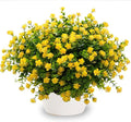 Artificial Fake Flowers Plants for Outdoor, 16 Bundles Faux Eucalyptus Flower UV Resistant Realistic for Planter Front Door Porch Patio Yellow