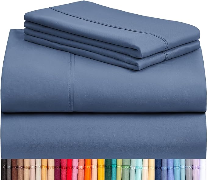 LuxClub 4 PC Queen Sheet Set, Deep Pockets Wrinkle Free Cooling Bed Sheets Hotel Bedding for Women, Men, Kids & Teens, Includes 1 Fitted Sheet, 1 Flat Sheet and 2 Pillowcases - Silky Soft Oxford