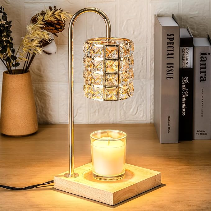 Marycele Electric Candle Warmer Lamp with Timer, Wax Melt Warmer, Gifts for Mom Women, Gold Aesthetic Room Home Decor Cozy House Warming Gifts, Vintage Square Diamond