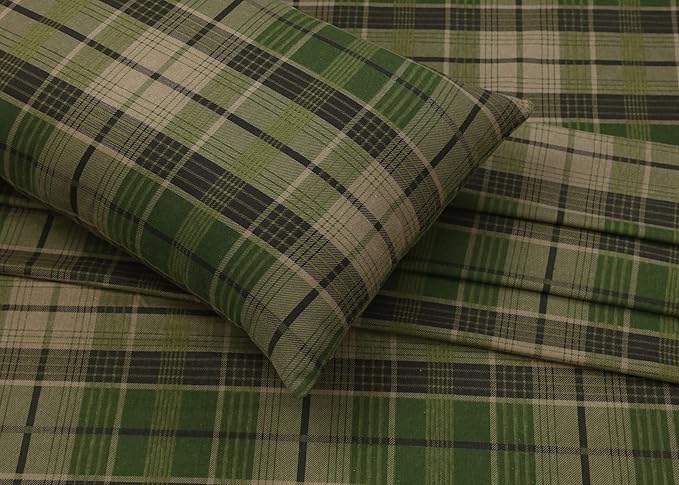 RUVANTI Flannel Sheets Queen Size - 100% Cotton Double Brushed Bed Sheets, Deep Pockets 16 Inches Queen Sheet Set, All Seasons Breathable & Extra Soft - Warm & Cozy, 4 Piece, DNA Plaid