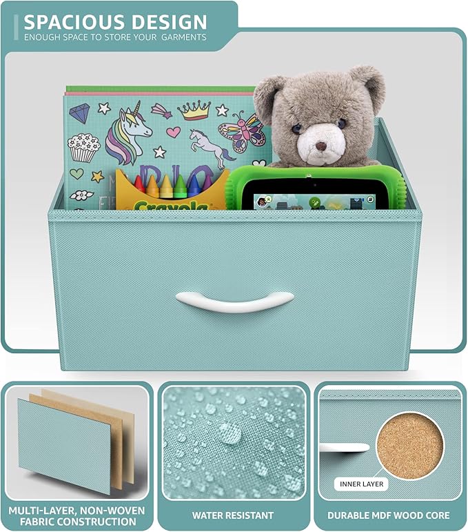 Sorbus Dresser Storage Tower, Organizer Drawers for Closet Boys & Girls Bedroom, Bedside Furniture, Chest for Home, College Dorm, Steel Frame, Wood Top, Fabric Bins(Aqua)
