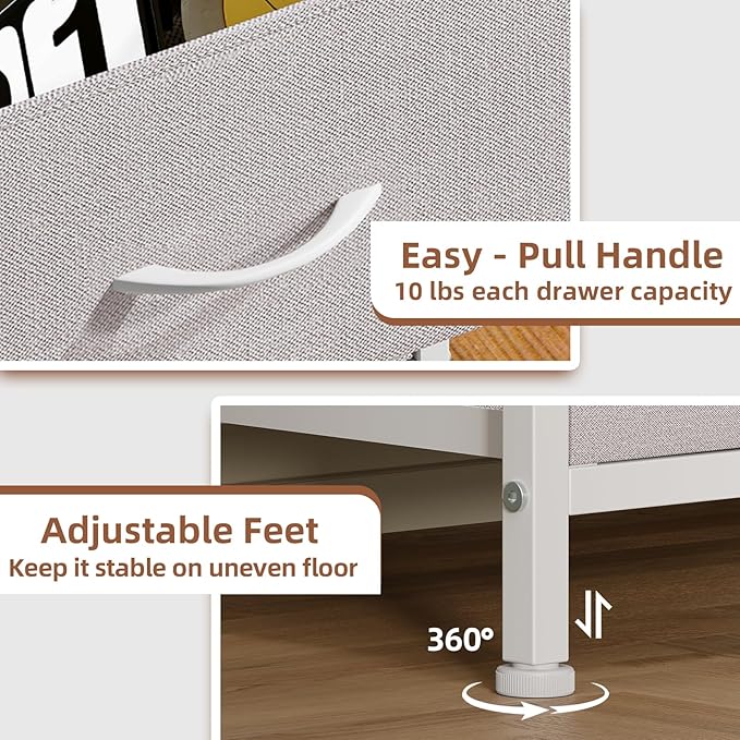 Somdot Dresser for Bedroom with 5 Drawers, Storage Organizer Chest of Drawers with Removable Fabric Bins for Closet Bedside Living Room Laundry Entryway Hallway, Ash Grey