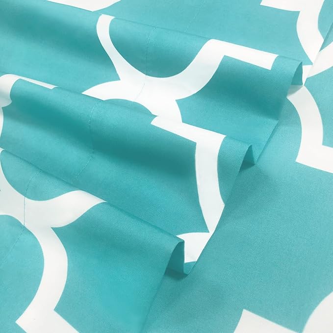 Mejoroom King Bed Sheet Set - Super Soft Brushed Microfiber 1800 Thread Count Sheets with 15 inch Deep Pocket - Wrinkle Free - 4 Piece(Aqua Quatrefoil with White Pattern)