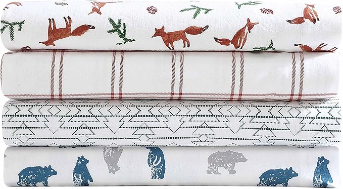 Eddie Bauer- King Sheet Set, Cotton Flannel Bedding Set, Brushed for Extra Softness, Cozy Home Décor (Fox Trail Orange, King)
