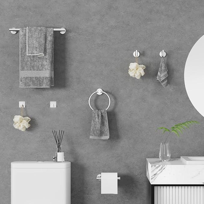 Bathroom Hardware Towel Bar Set -Brushed Nickel Bathroom Accessories Set - Including 16" Hand Towel Bars - Toilet Paper Holders - Towel Rings - Robe Towel Hooks.