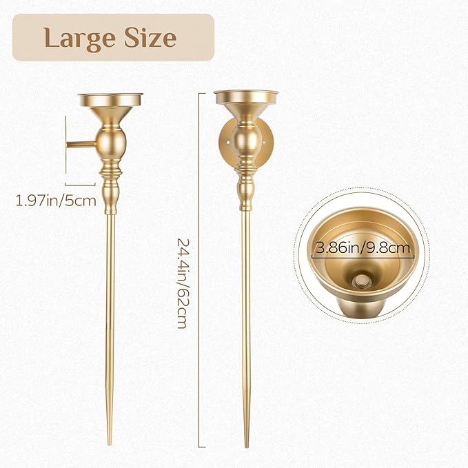 Candle Sconces Gold Wall Decor: Vintage Metal Art Decoration Wall Candle Holder for Pillar Candles - 24.4 Inch Long Candle Sconces Set of 2 for Fireplace Hallway Beside TV