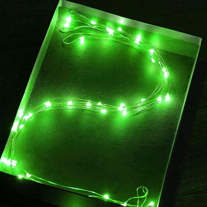 Mini St. Patrick's Day Fairy Lights Battery Operate, 4 Pack Copper Wire 3*AAA Battery Powered Led Starry Fairy String Lights for Bedroom, Christmas, Party, Wedding, Decoration(5m/16ft Green)