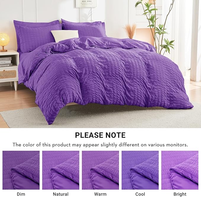 HYMOKEGE Dark Purple Full Size Comforter Sets Seersucker 7 Pieces, All Season Luxury Bed in a Bag for Bedroom, Bedding Set with Comforter, Sheets, Pillowcases & Shams