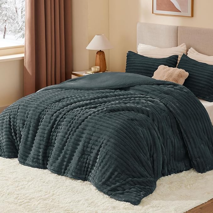 BEDELITE Fleece Twin Comforter Set -Super Soft & Warm Fluffy Dark Grey Bedding, Luxury Fuzzy Heavy Bed Set for Winter with 1 Pillow case