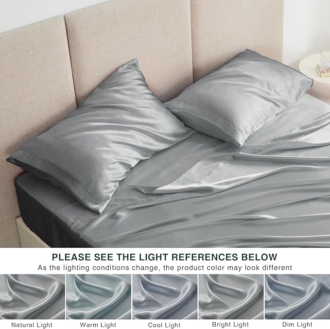 Love's cabin Satin King Sheet Sets - 4 Piece Dark Grey Silky Sheets King Size Bed Set with Deep Pocket, Luxury Silk Feel King Size Satin Sheet Set (1 Flat Sheet,1 Fitted Sheet,2 Pillow Cases)