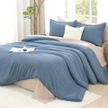 Litanika Full Size Comforter Sets Grayish Blue, 3 Pieces Lightweight Solid Bedding Comforter Set, All Season Fluffy Bed Set (79x90In Comforter & 2 Pillowcases)
