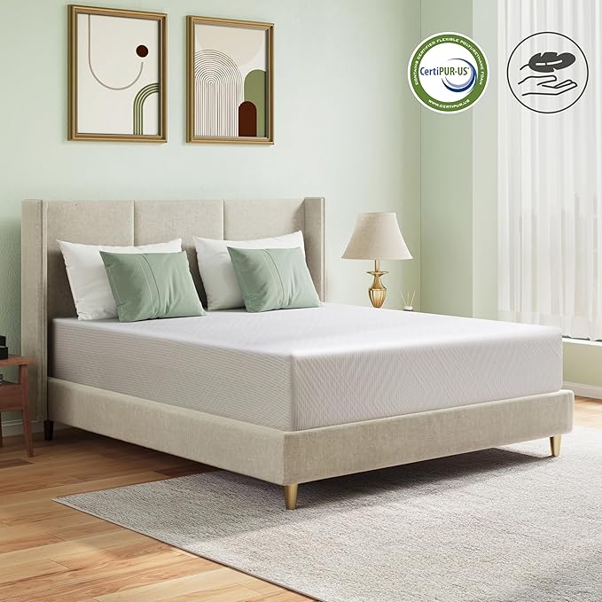 Queen Mattress in a Box, 12 inch Mattresses for Platform Bed Double Size Daybed, Green Tea Memory Foam Mattress for Cool Sleep & Pressure Relief, Medium Firm