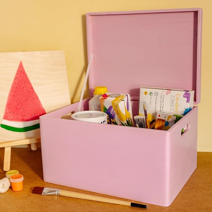 Large Pink Wooden Box Storage with Hinged Lid | 15.8 x 11.8 x 9.44 inches (+-0.5) | with Handles | Gift Box Storage Document | Product NOT Intended for 15 Years OR Below