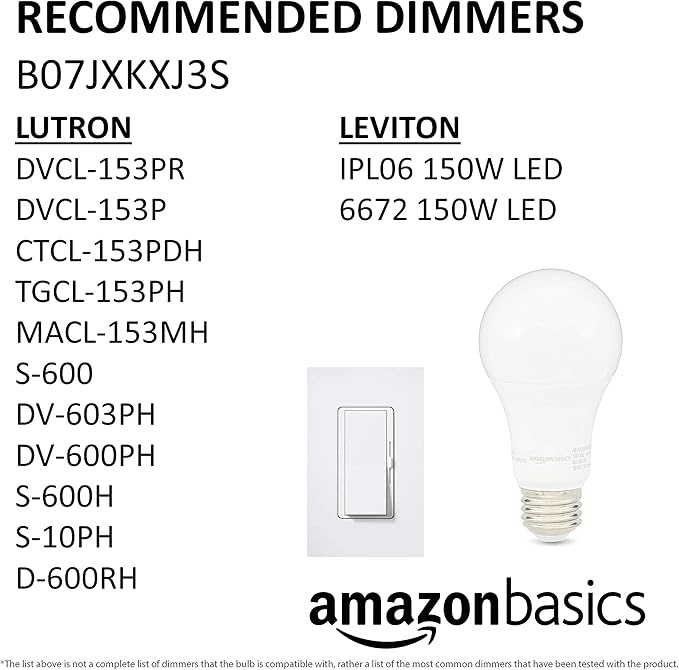 Amazon Basics A19 LED Light Bulbs, 100 Watt Equivalent, Energy Efficient 15W, E26 Standard Base, Soft White 2700K, Dimmable, 10,000 Hour Lifetime , 6-Pack