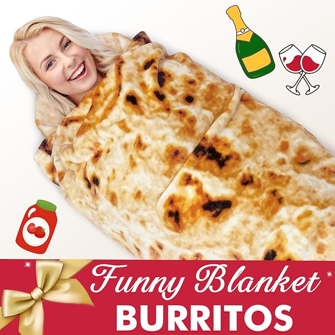 Jorbest Burritos Tortilla Throw Blanket Birthday Gifts for Adult and Kids, Realistic Tortilla Food Blanket Funny Gifts for Women Men Teen Mom Dad, 285 GSM Soft Flannel Taco Blanket (Tan, 60 inches)