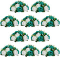 NUPTIO Flower Wedding Centrepieces for Tables - 10 Pcs 9.5in Diameter Teal & White Artificial Flowers Rose Ball for Centerpieces Table - Fake Rose Arrangements for Weddings Birthday Party Decorations