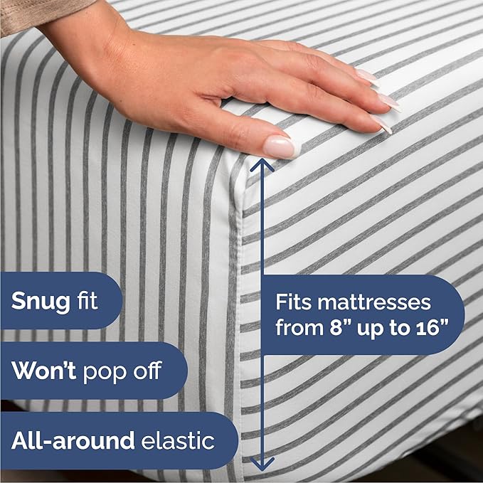 Queen 6 Piece Sheet Set - Comfy Breathable & Cooling - Soft Hotel Luxury Bedding Set with 8-16 Inch Deep Pockets - 1 Flat & 1 Fitted Sheet & 4 Pillowcases - Wrinkle Free & Easy Care - Grey Stripes 2