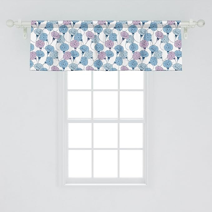 Ambesonne Flower Window Valance Pack of 2, Delicate Pastel Spring Trill Bindweeds, Rod Pocket Curtain Valances for Kitchen Bedroom, 42" X 18", Blue Grey Mauve