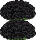 Ouddy Decor 50 Pcs Artificial Black Roses Bulk Realistic Fake Silk Flowers with Long Stems for Fall Halloween Wedding Bridal Bouquet DIY Table Centerpieces Arrangement Valentines Home Decor
