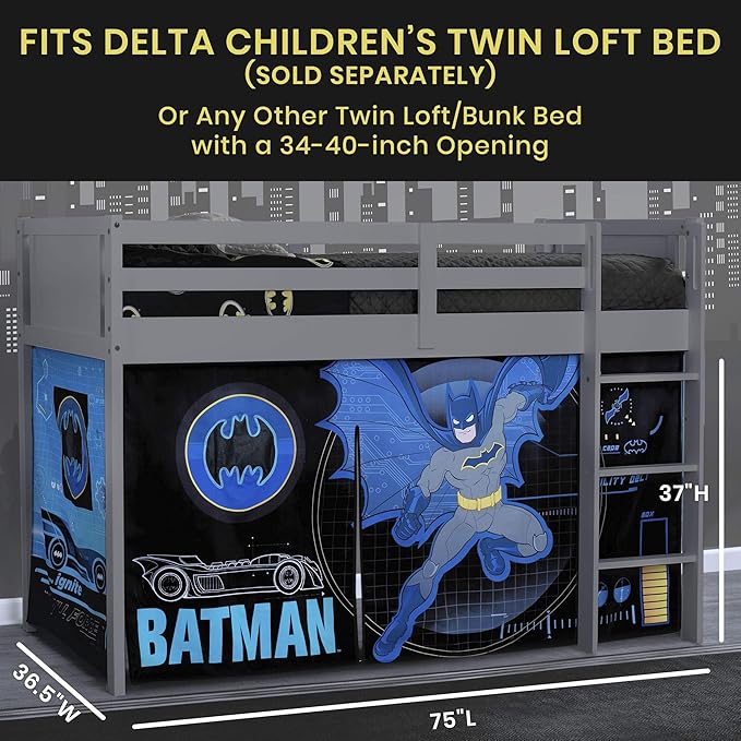 Batman Loft Bed Tent - Curtain Set for Low Twin Loft Bed (Bed Sold Separately) by Delta Children