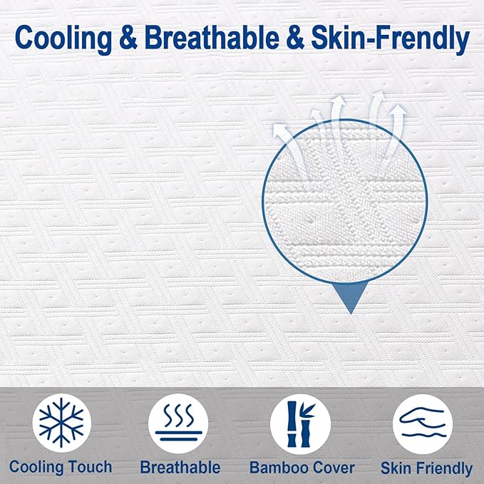 EDILLY 3 Inch Cooling Gel Memory Foam Mattress Topper Queen Size,with Removable & Washable Bamboo Cover,Soft Breathable Mattress Pad,Bed Topper for Back Pain Relief (60x80)