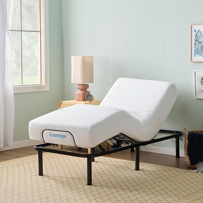 Linenspa Adjustable Bed Frame - Independent Head and Foot Incline - Powerful Quiet Motor - Easy Tool Free Assembly - Lounging - TV - Working - Reading - Ergonomic - Electric Bed Base - Twin XL Size