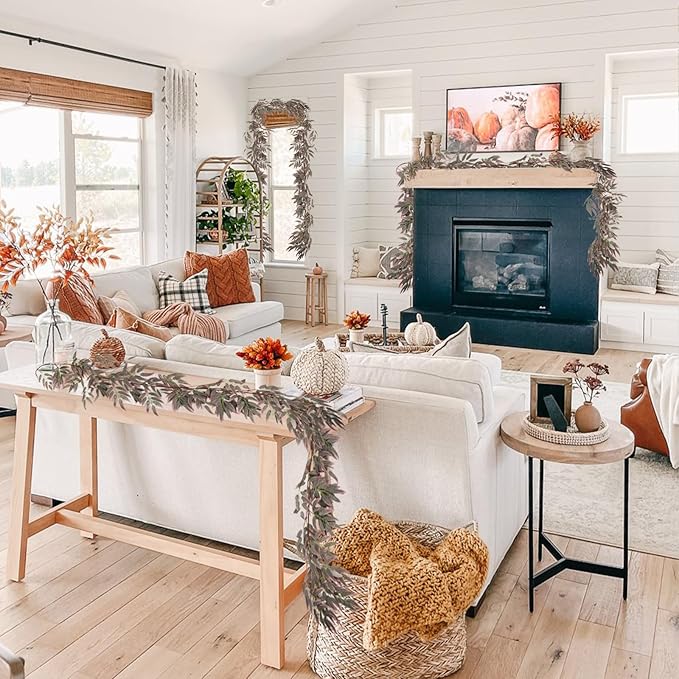 RECUTMS Artificial Hanging Willow Leaves Greenery 2Pcs 5.7Ft Fake Silk Leaves Ivy Garland Faux Vine Plants Decoration for Indoor Outdoor Home Garden Wedding Jungle Birthday Party Table Spring Decor