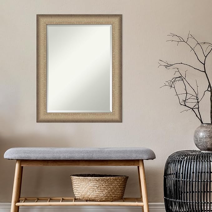 Amanti Art Bronze Bathroom Mirror for Over Sink, 29x23 Elegant Brushed Bronze Rectangle Vanity Mirror, Medium Casual Frame, Hangs Horizonally and Vertically, Bathroom Wall Decor, Beveled Edge