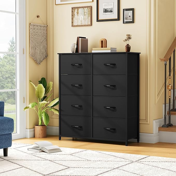 YITAHOME Fabric Dresser with 8 Drawers, Tall Dresser with Fabric Bins, Storage Tower Unit, Chest of Drawers for Living Room, Hallway