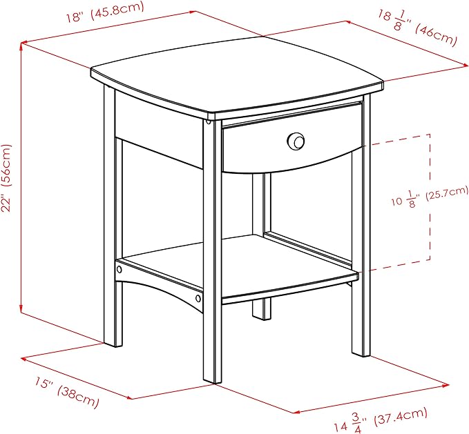 Winsome 22 x 18 x 18-Inch Wood Curved End Table/Night Stand with One Drawer, Brown (94918)