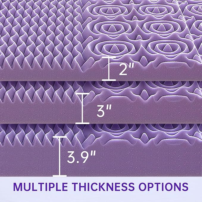 MUXHOMO 3 Inch King Size Mattress Topper, 7-Zone Gel Infused Mattress Topper, Egg Crate Foam Mattress, Lavender Cooling Gel Infused Bed Pad, CertiPUR-US Certified (76"×80", Lavender)
