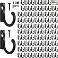 Coat Hooks-120 Pack Farmhouse Hooks with 120Pcs Metal Screws, Black Decorative Rustic Coat Hooks Rack, Wall Mounted Single Prong Robe Hook, Vintage Organizer Hanging Wire Hook Key Hooks