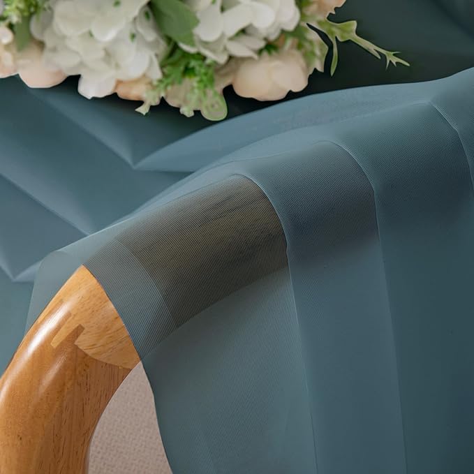 Chyhomenyc Stone Blue Sheer Curtains 45 Inch Long 2 Panels, Light Filtering Rod Pocket Voile Short Curtains Drapes for Living Room Bedroom Small Windows, 42Wx45L Inches
