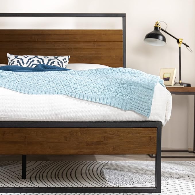 ZINUS Suzanne 44 Inch Bamboo and Metal Platform Bed Frame, Solid Steel Construction, No Box Spring Needed, Wood Slat Support, Easy Assembly, Chestnut Brown, King