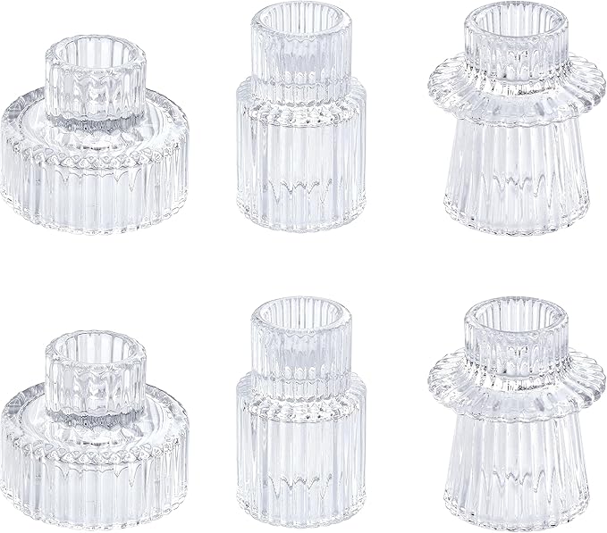 Vixdonos Glass Candlestick Holders Tealight Candle Holders for Table Centerpieces, Wedding Decor and Dinner Party (6 Pcs, Clear)