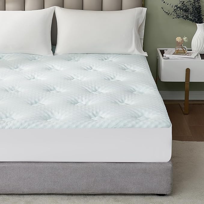 Hansleep California King Mattress Topper Viscose Derived from Bamboo, Memory Foam Pillow Top Mattress Topper Cal King with Deep Pocket, Breathable Mattress Pad for Back Pain Relief, 72" x 84", White