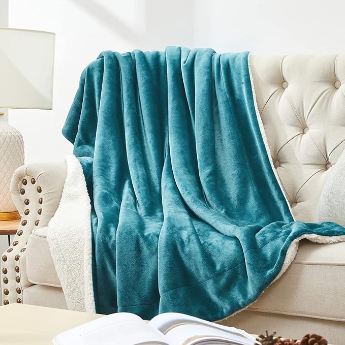 Walensee Sherpa Fleece Blanket (King Size 108”x90” Teal) Plush Throw Fuzzy Super Soft Reversible Microfiber Flannel Blankets for Couch, Bed, Sofa Ultra Luxurious Warm and Cozy for All Seasons