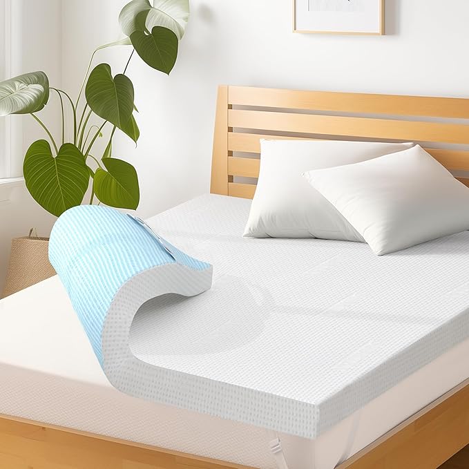Subrtex 4 Inch Gel-Infused Memory Foam Mattress Topper, High Density Breathable Bed Topper Rayon Made from Bamboo Cover, CertiPUR-US Certified (King)